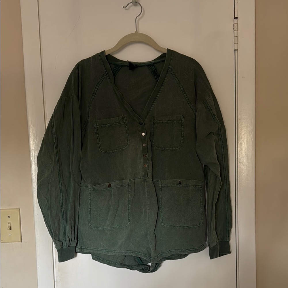 Free People Green Button-Up Jumpsuit